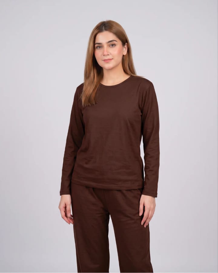 Women V-Neck Lounge Wear -Brown