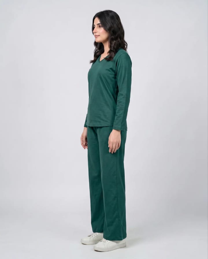 Women V-Neck Lounge Wear -Green
