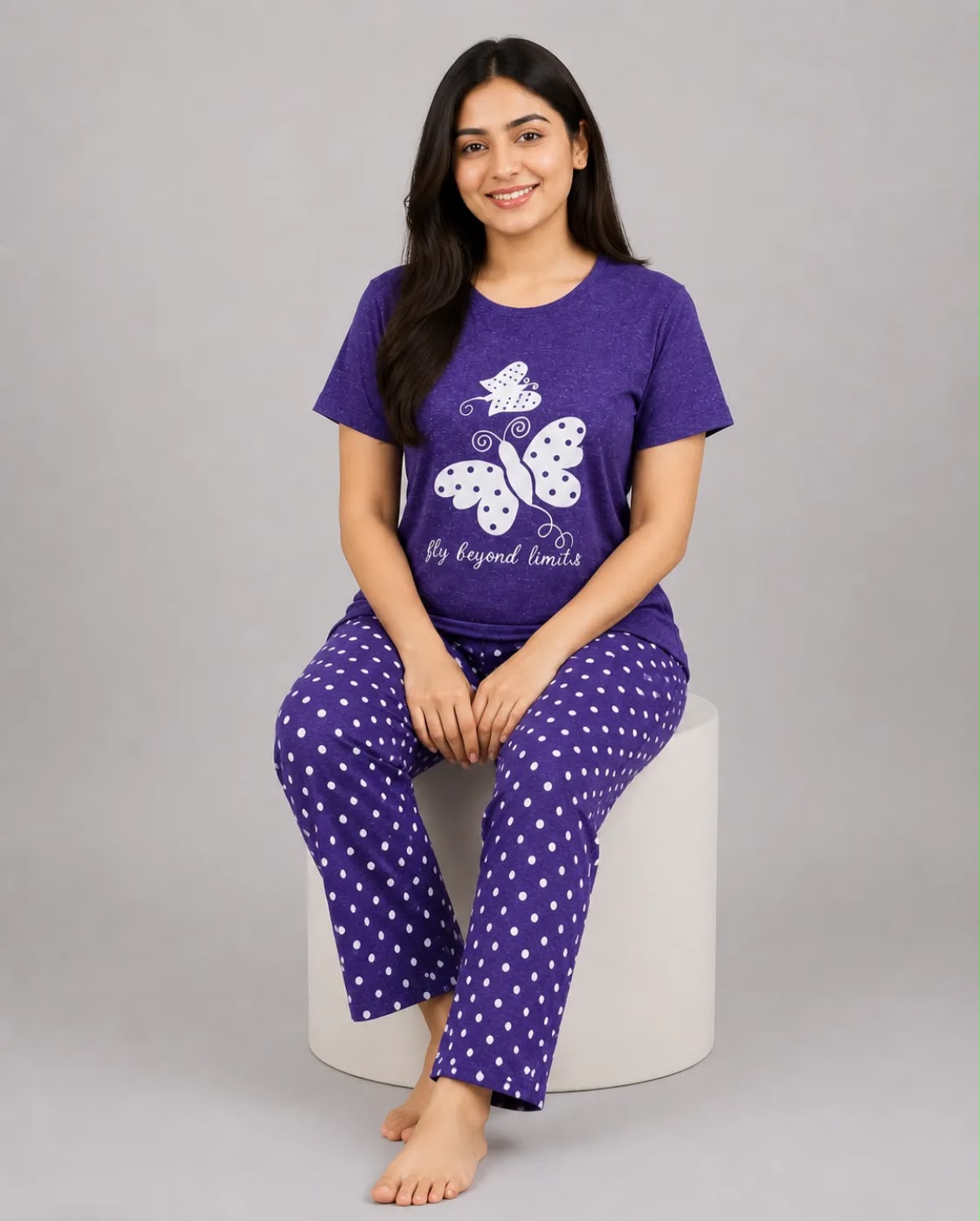 Polka Dot Butterfly Pajama Set -Purple