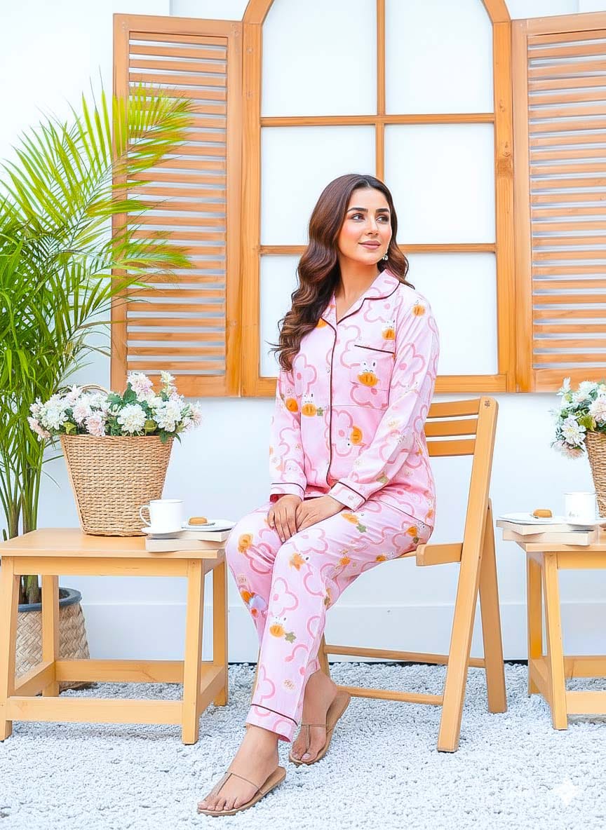 Imported Linen Printed Peach Syness PJ Set-LP31