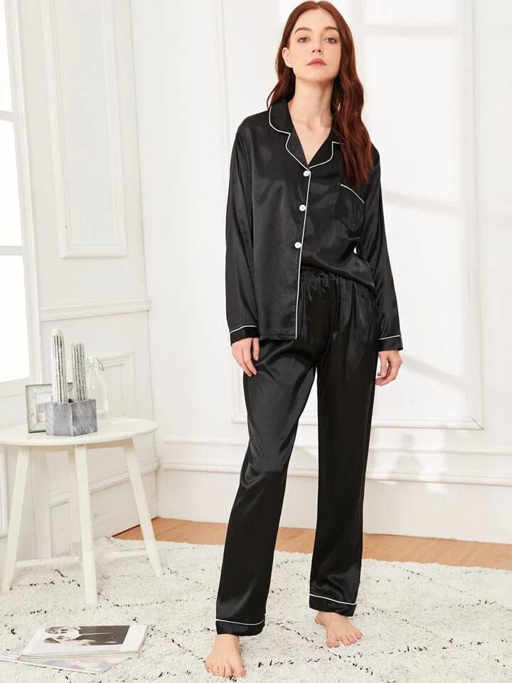 100% Pure Silk Pajama Set | Contrast Piping