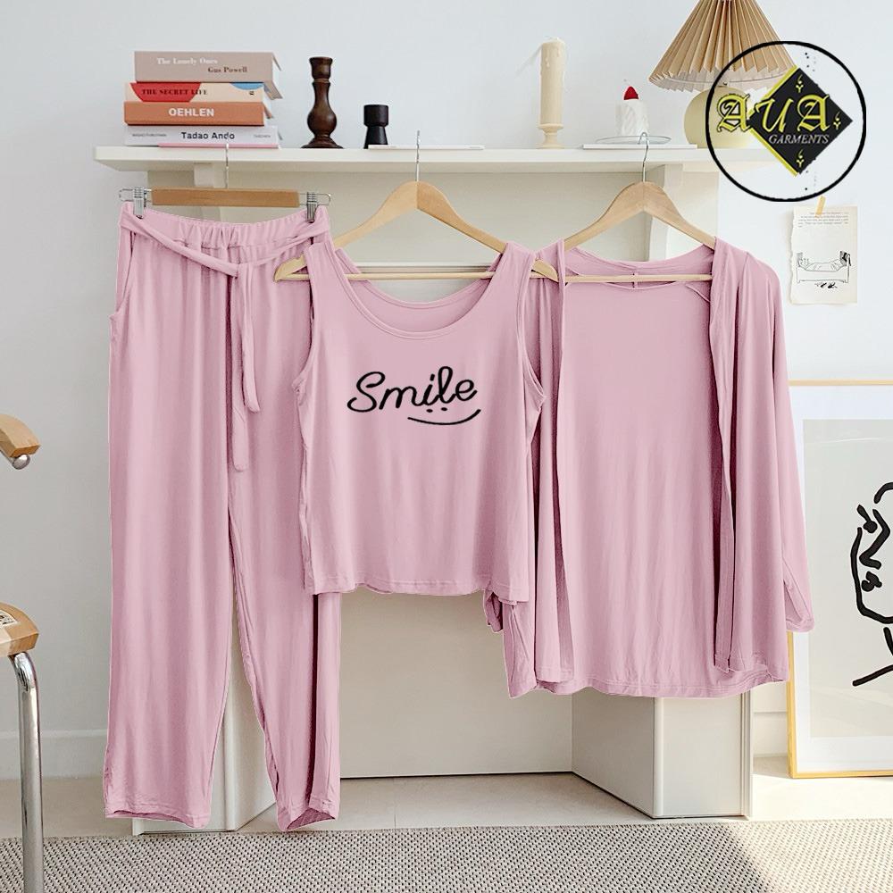 3 Piece Lounge wear Nightwear Sleepwear For Women Pink