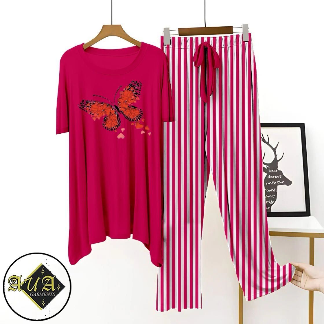 Pink Printed Night Suit with Luxurious Lining Pajamas Stylish Sleepwear Set for a Cozy Night's Rest