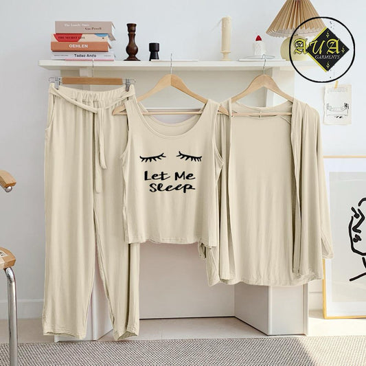 3 Piece Lounge wear Nightwear Sleepwear For Women Beige