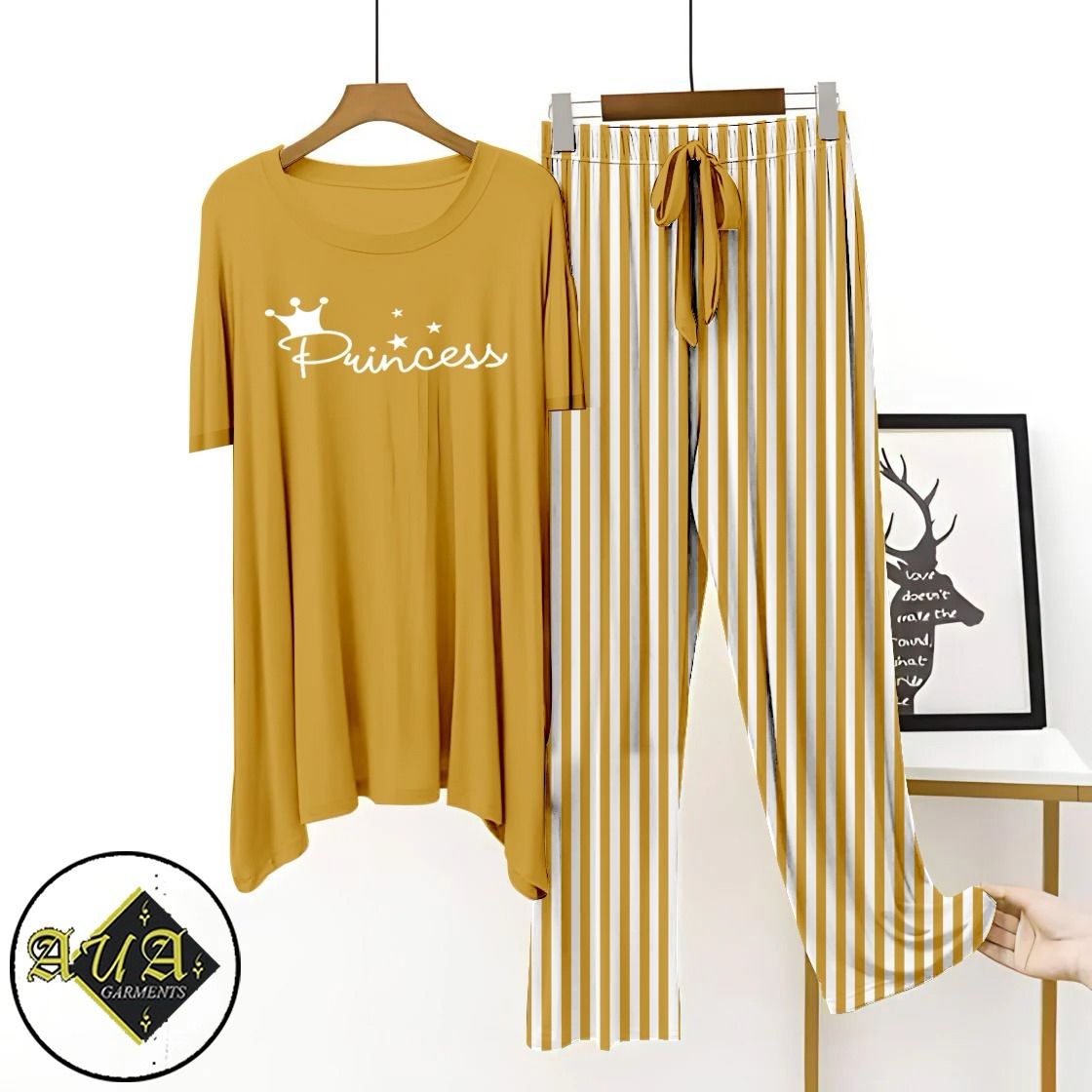Brown Lining Trouser Printed Night Suit with Luxurious Lining Pajamas Stylish Sleepwear Set for a Cozy Night's Rest