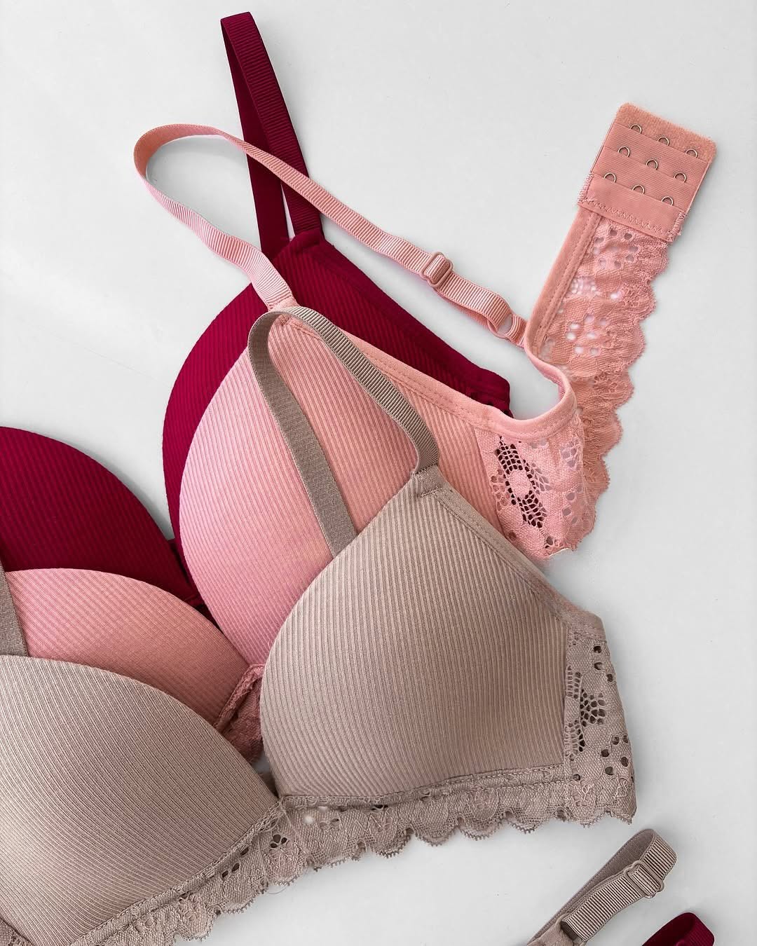 Women's Ribbed Texture Comfort Bra & Panty Set with Eyelet Lace