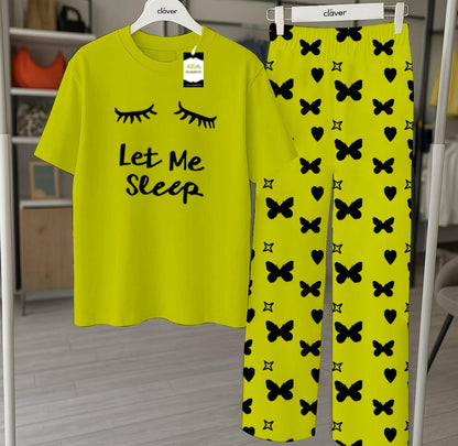 Green Printed Nightwear Set With Star Butterfly Printed Trousers – Women's Lounge Wear