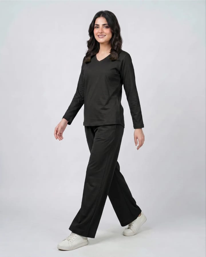 Women V-Neck Lounge Wear -Black