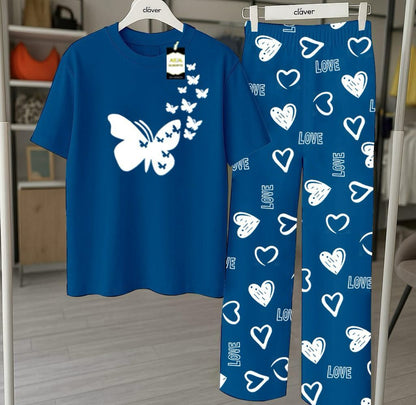 RED GOOD NIGHT Printed Nightwear Set With Love Heart Printed Trousers – Women's Lounge Wear