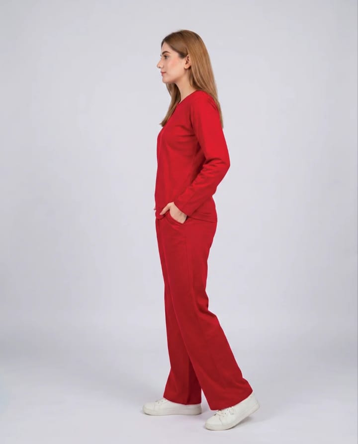 Women V-Neck Lounge Wear -Red