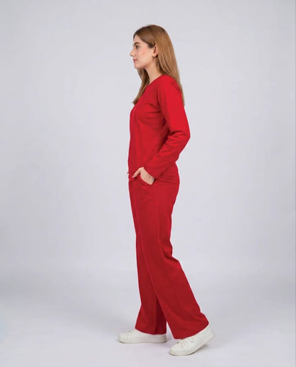 Women V-Neck Lounge Wear -Red