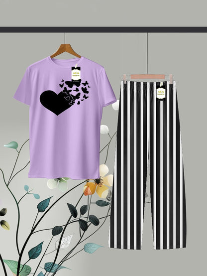 Purple Printed Linig Trouser Lounge wear Nightwear Sleepwear For Women