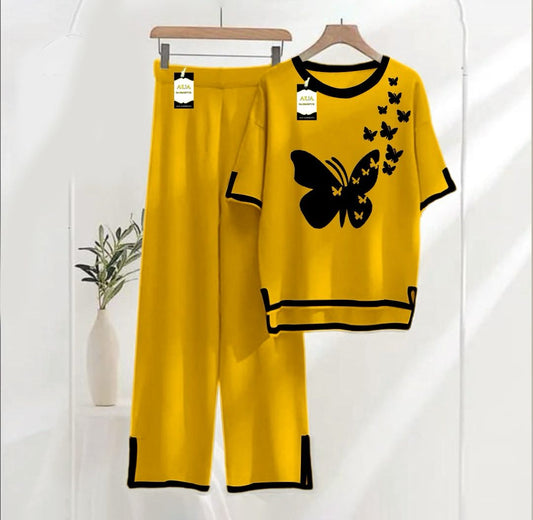 Yellow Printed Turkish Winter Co-Ord Set for Women - Warm & Stylish Loungewear