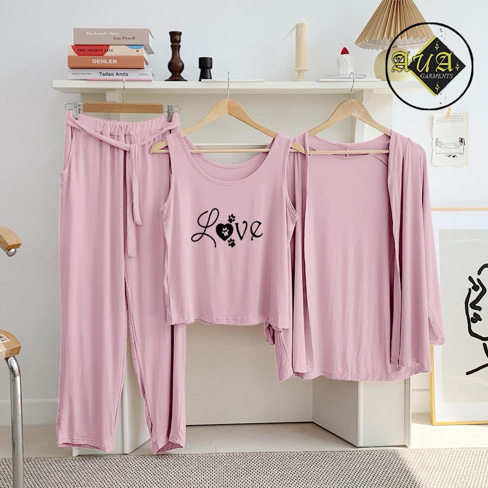 3 Piece Lounge wear Nightwear Sleepwear For Women Pink