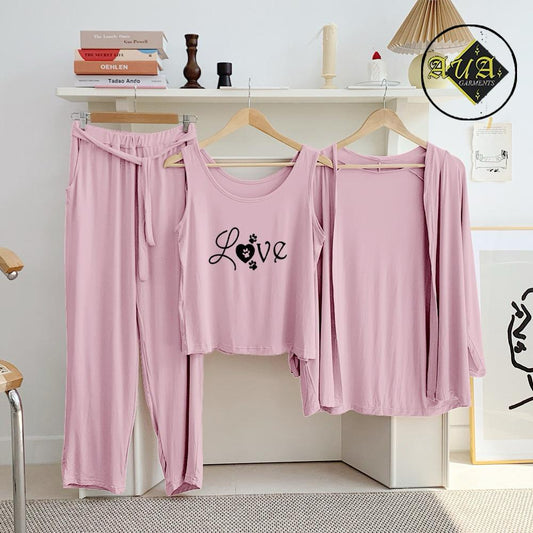 3 Piece Lounge wear Nightwear Sleepwear For Women Pink