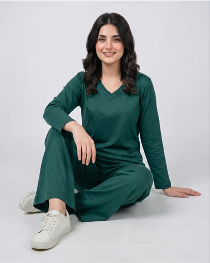 Women V-Neck Lounge Wear -Green