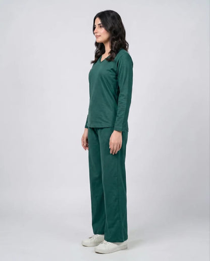 Women V-Neck Lounge Wear -Green