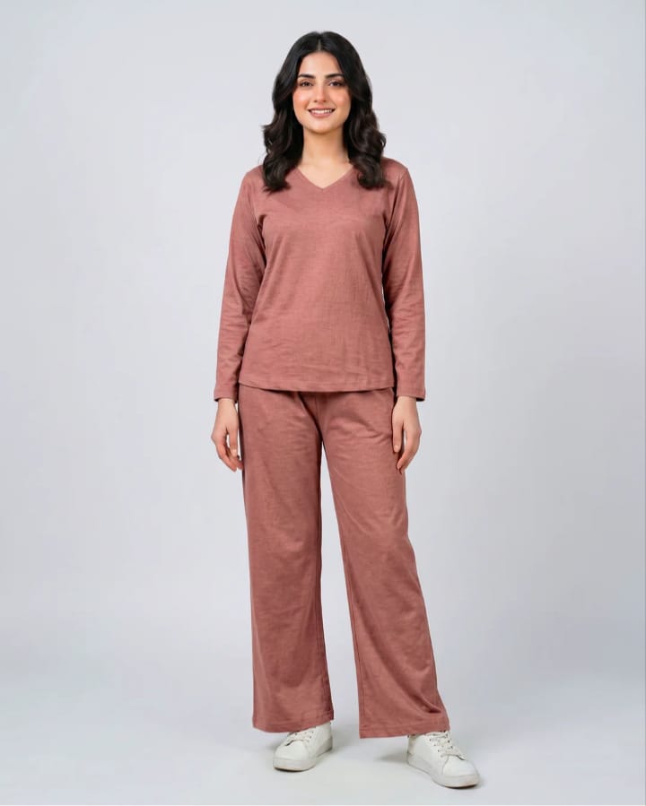 Women V-Neck Lounge Wear -Rusty