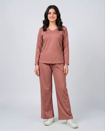 Women V-Neck Lounge Wear -Rusty