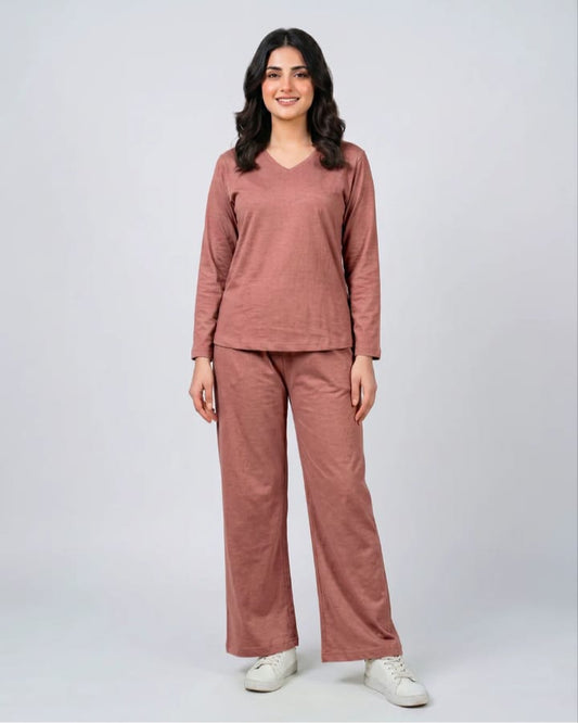 Women V-Neck Lounge Wear -Rusty