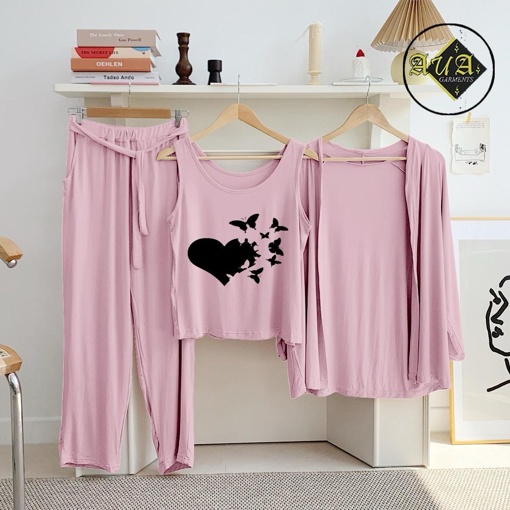 3 Piece Lounge wear Nightwear Sleepwear For Women Pink