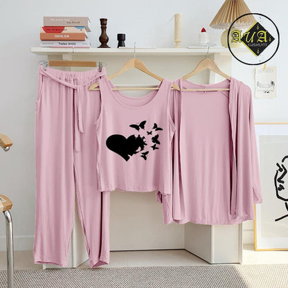 3 Piece Lounge wear Nightwear Sleepwear For Women Pink