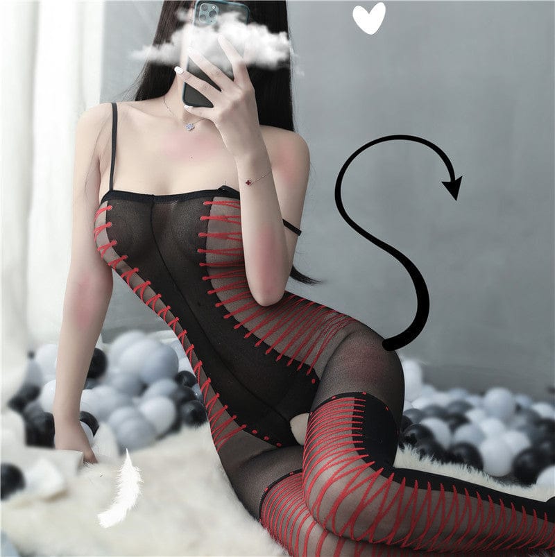 Red & Black Full Body Stockings