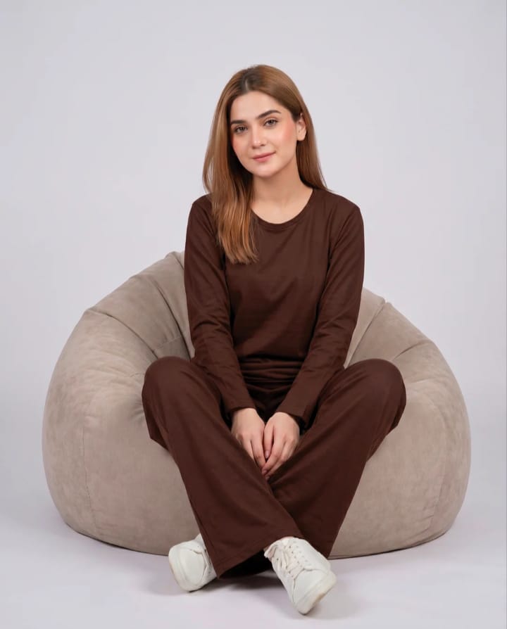Women V-Neck Lounge Wear -Brown