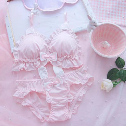 White & Pink Floral Embroidered Bra Panty Set