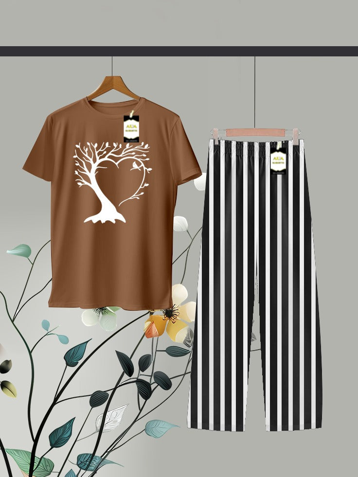 Brown Printed Linig Trouser Lounge wear Nightwear Sleepwear For Women