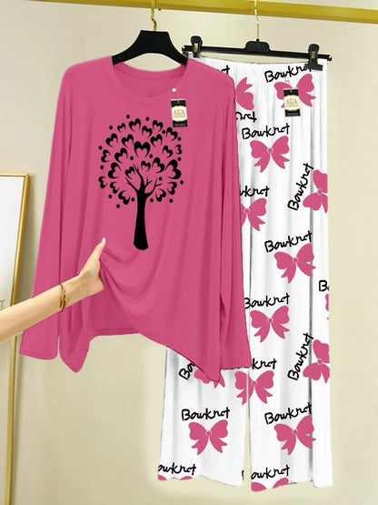Baby Pink Printed Nightwear Set With Boo  Printed Trousers – Women's Lounge Wear