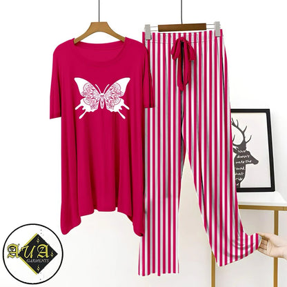 Pink Printed Night Suit with Luxurious Lining Pajamas Stylish Sleepwear Set for a Cozy Night's Rest