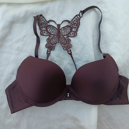 Pure Comfort Seamless No-Show Contour  Floral Embroidered Strappy Bra Set