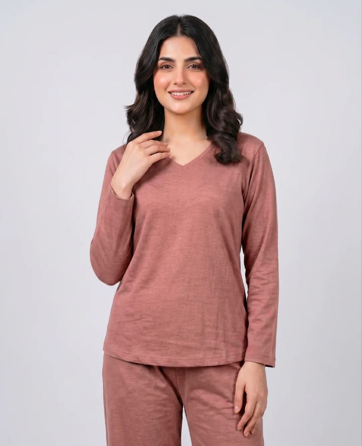 Women V-Neck Lounge Wear -Rusty