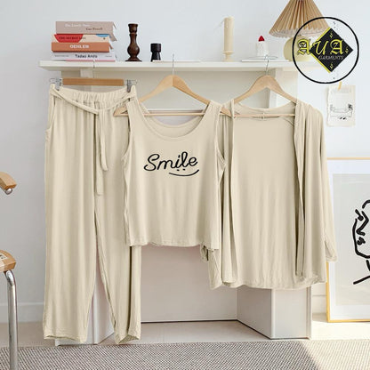 3 Piece Lounge wear Nightwear Sleepwear For Women Beige