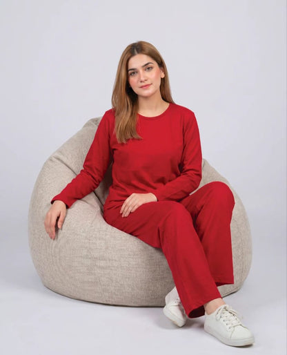 Women V-Neck Lounge Wear -Red