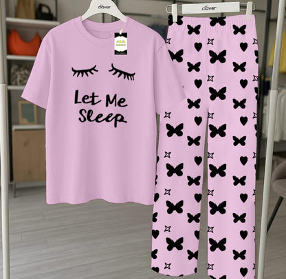 Purple Printed Nightwear Set With Star Butterfly Printed Trousers – Women's Lounge Wear