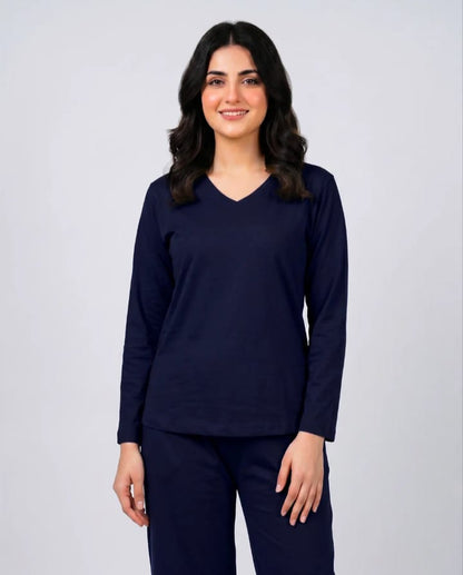 Women V-Neck Lounge Wear -Navy