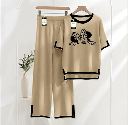 Beige Printed Turkish Winter Co-Ord Set for Women - Warm & Stylish Loungewear