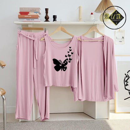 3 Piece Lounge wear Nightwear Sleepwear For Women Pink