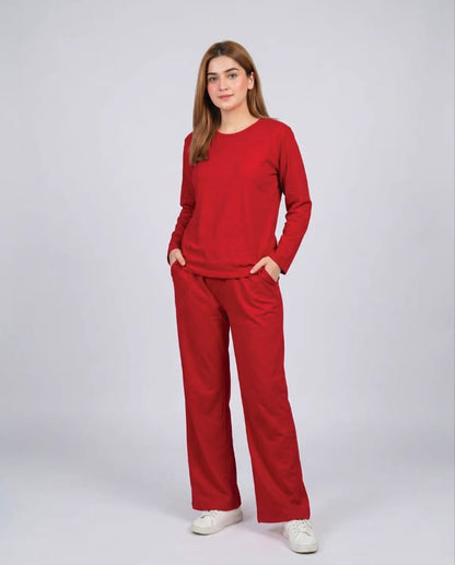 Women V-Neck Lounge Wear -Red
