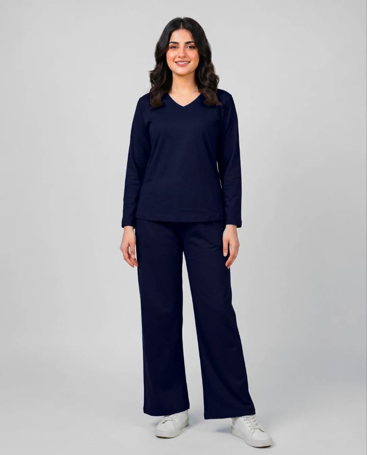 Women V-Neck Lounge Wear -Navy