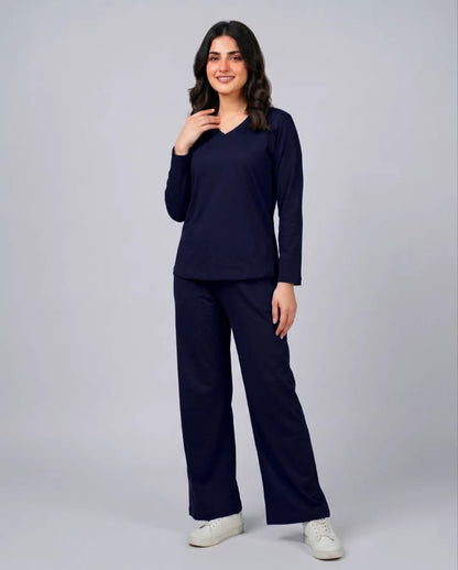 Women V-Neck Lounge Wear -Navy