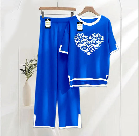 Royal Blue Printed Turkish Winter Co-Ord Set for Women - Warm & Stylish Loungewear