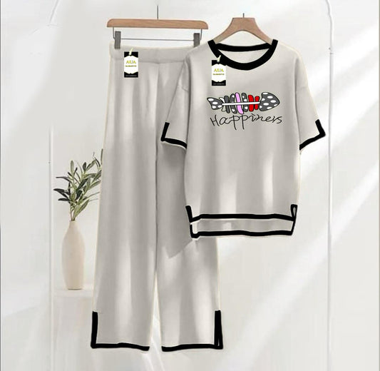 grey Printed Turkish Winter Co-Ord Set for Women - Warm & Stylish Loungewear