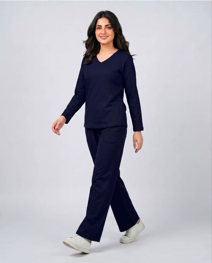 Women V-Neck Lounge Wear -Navy