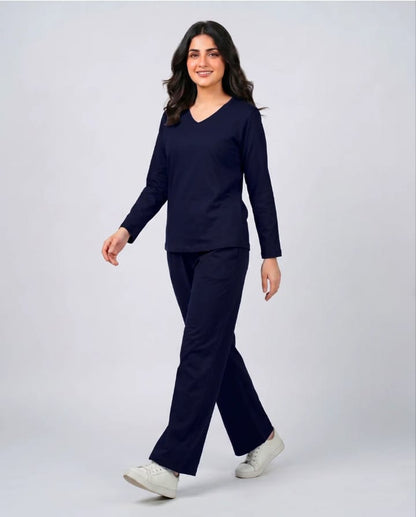 Women V-Neck Lounge Wear -Navy