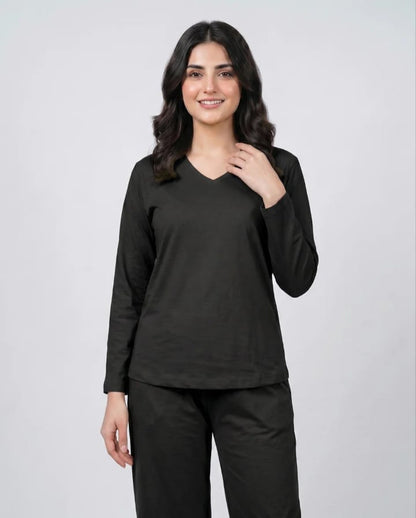 Women V-Neck Lounge Wear -Black