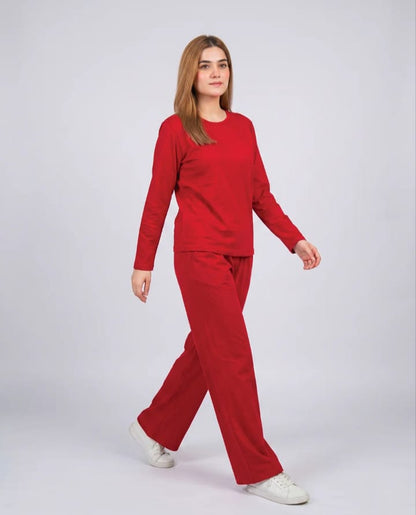 Women V-Neck Lounge Wear -Red