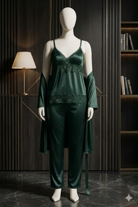 3 Pcs Sexy Slik Short Nighty With Gown